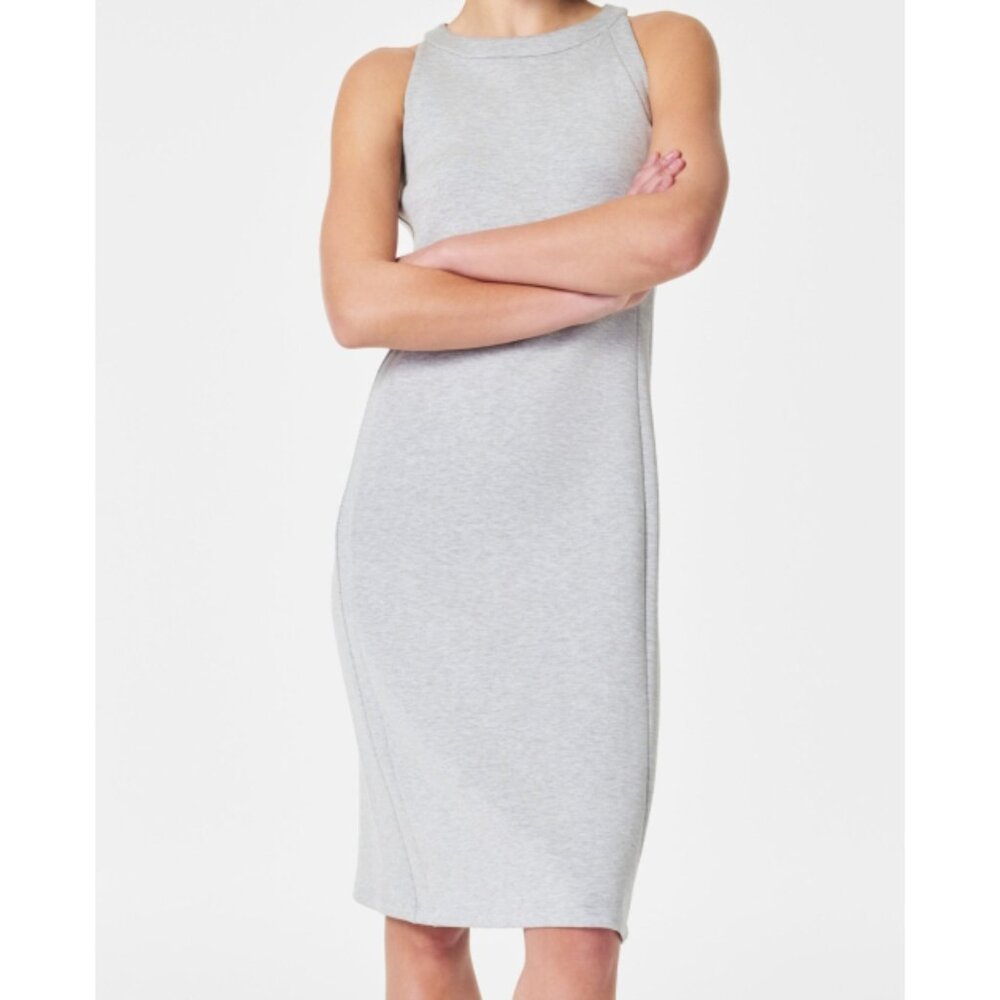 Spanx AirEssentials Side Stripe Tank Midi Dress Light Grey Heather Sleeveless 1X